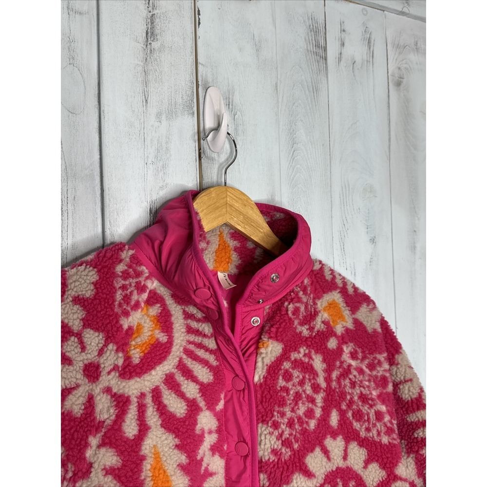 Free People Movement Pink Floral Small Rocky Ridge Fleece Sherpa Jacket Snap Up - Picture 3 of 11